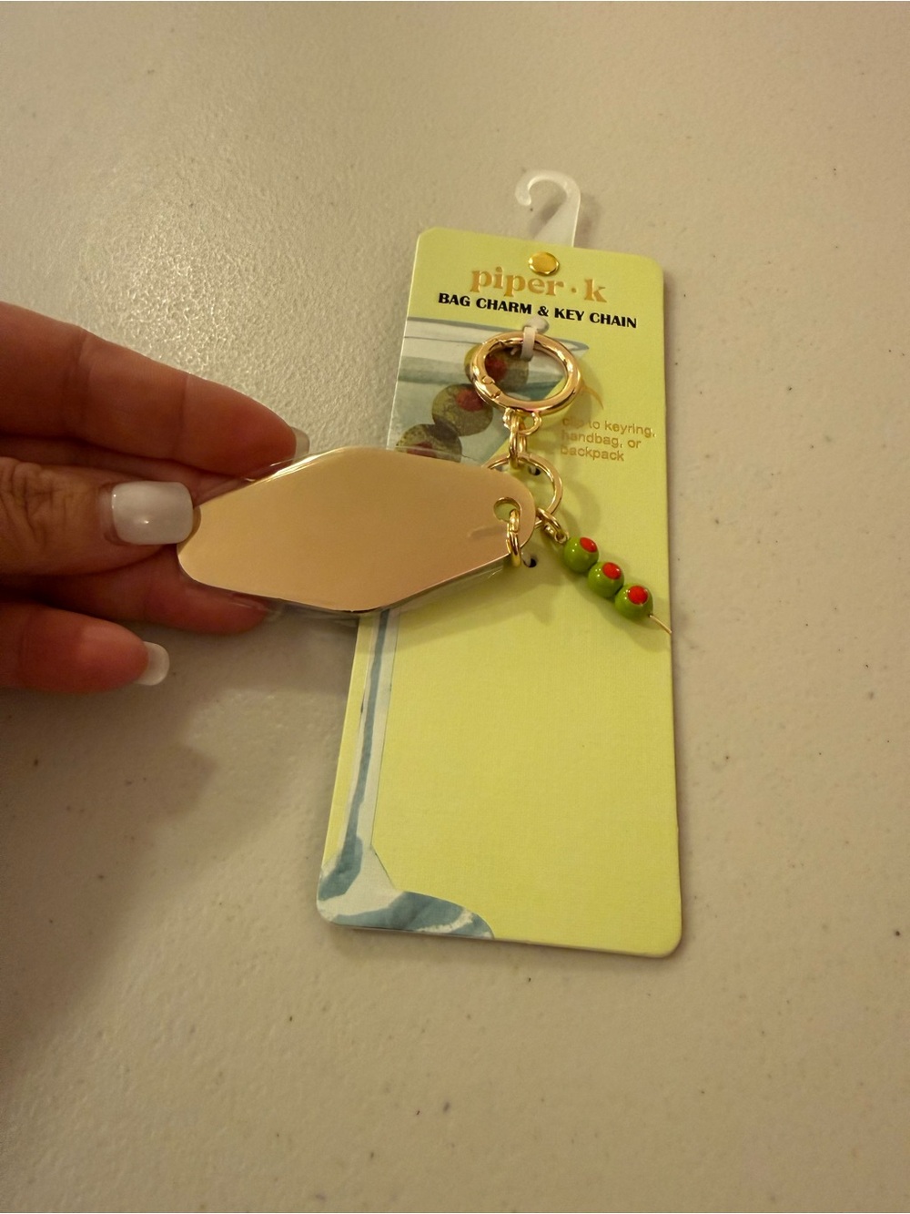 Piper K Martini Bag Charm & Key Chain - Blue, White, Gold - *BRAND NEW* - Picture 4 of 5